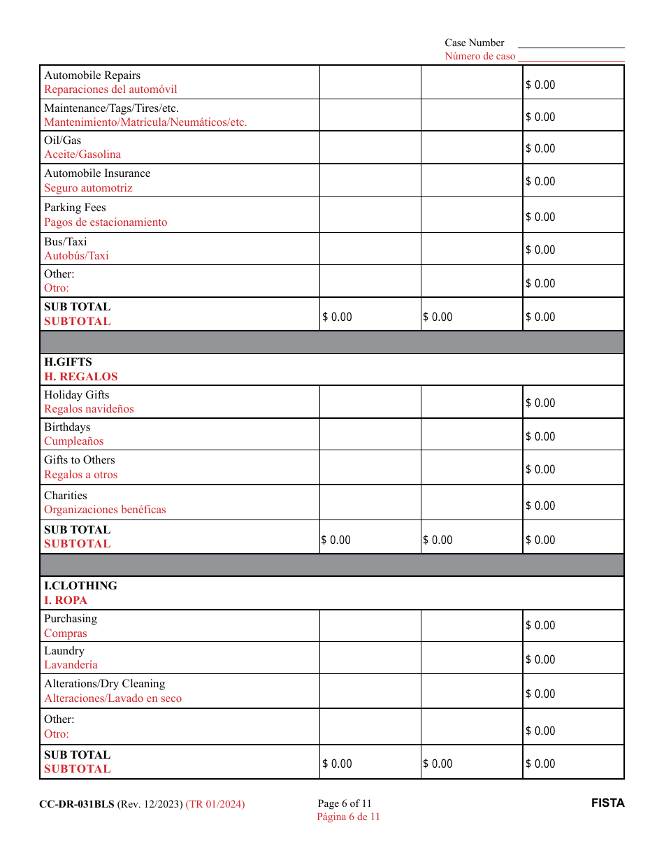 Form CC-DR-031BLS Financial Statement - Maryland (English / Spanish), Page 6