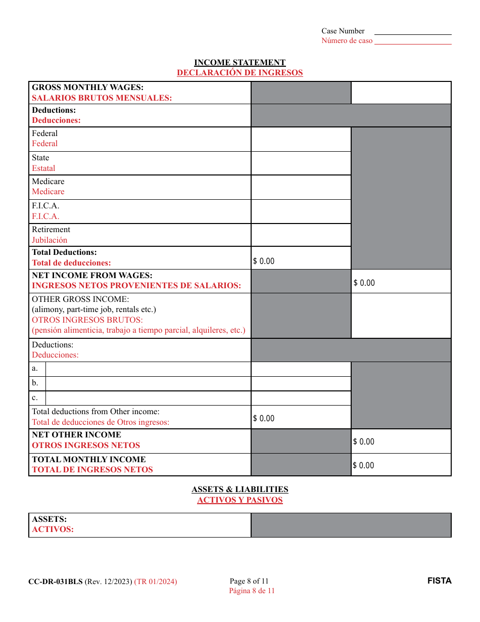 Form CC-DR-031BLS Financial Statement - Maryland (English / Spanish), Page 8