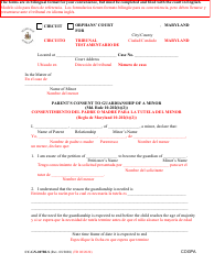 Document preview: Form CC-GN-007BLS Parent's Consent to Guardianship of a Minor - Maryland (English/Spanish)