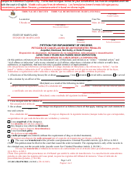 Document preview: Form CC-DC-CR-072CBLS Petition for Expungement of Records - Maryland (English/Spanish)