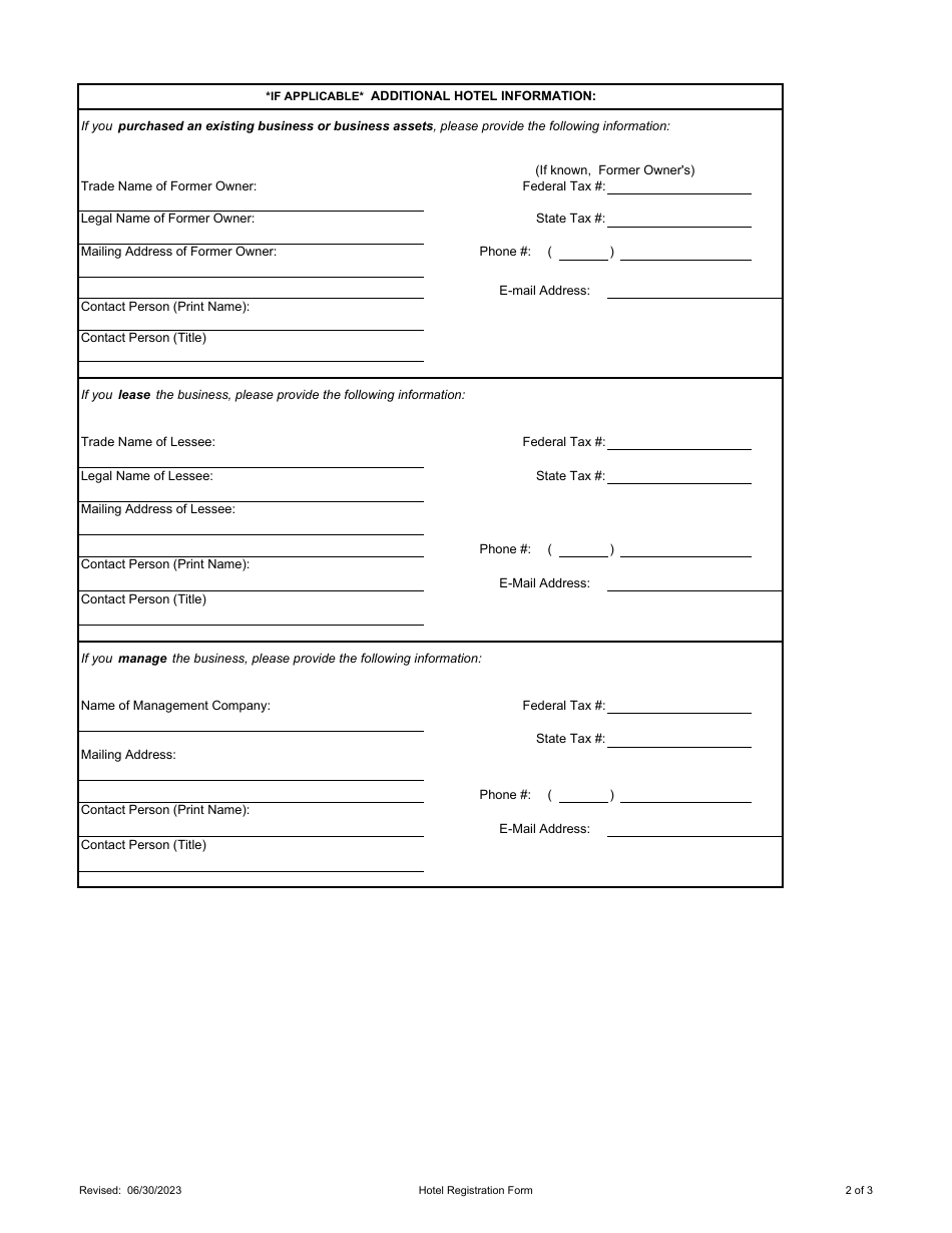 Hotel Occupancy Tax Registration Form - City of Dallas, Texas, Page 2