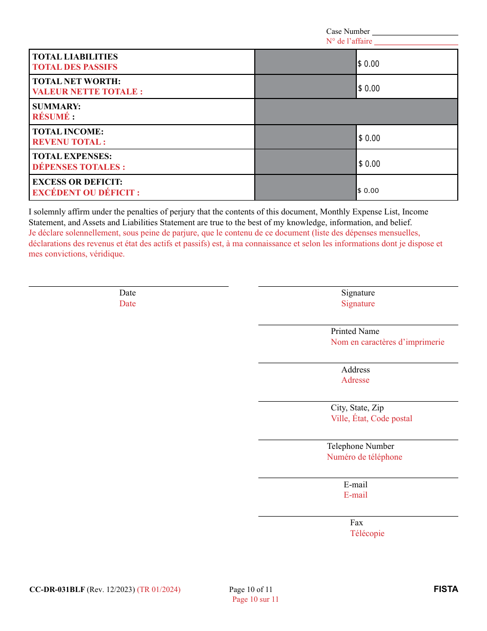 Form CC-DR-031BLF Financial Statement (General) - Maryland (English / French), Page 10