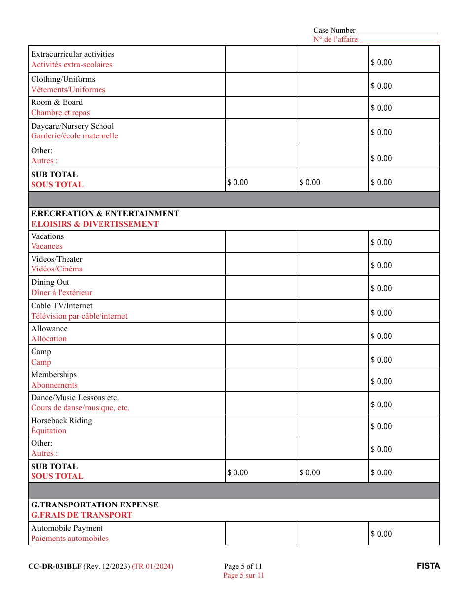 Form CC-DR-031BLF Financial Statement (General) - Maryland (English / French), Page 5