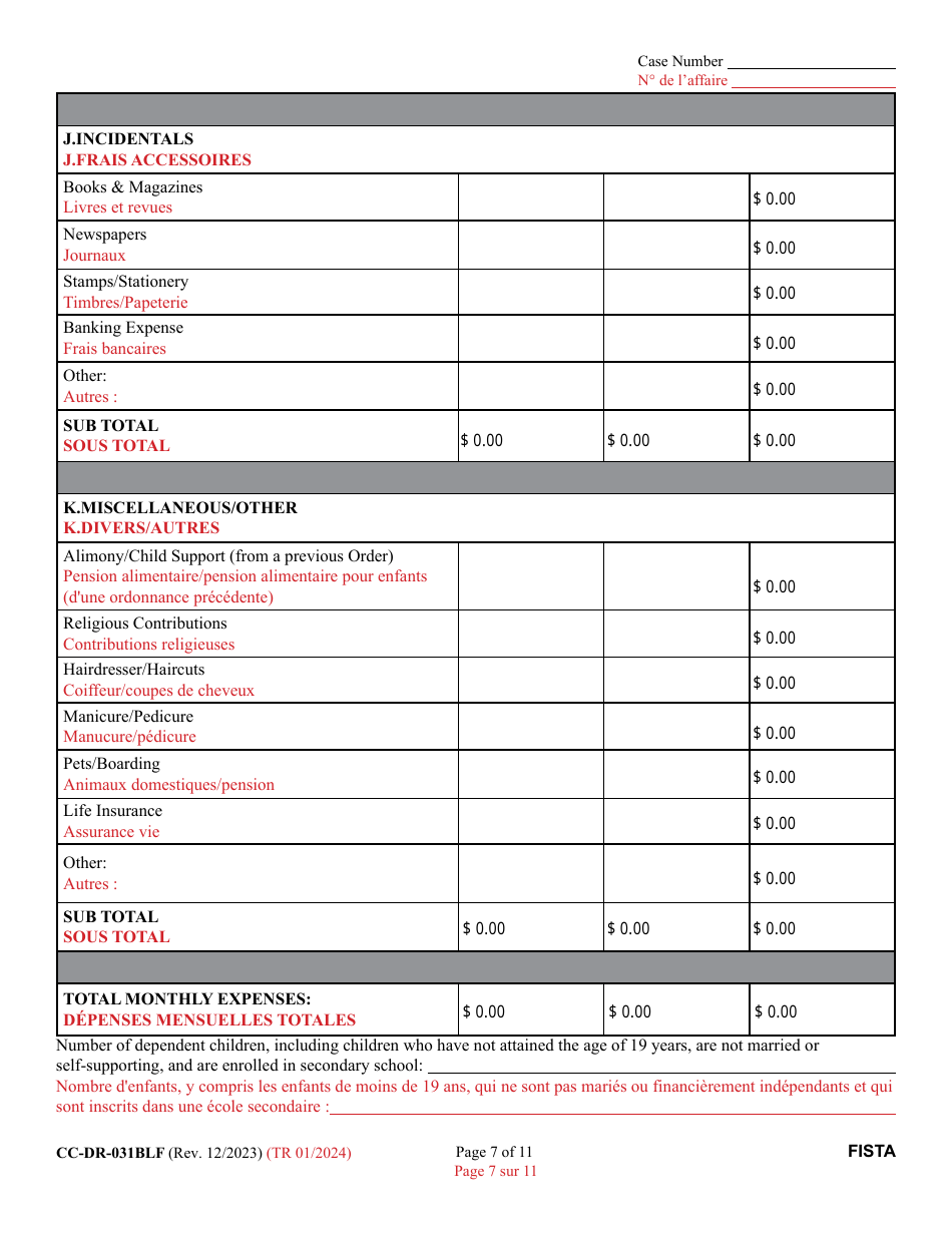 Form CC-DR-031BLF Financial Statement (General) - Maryland (English / French), Page 7