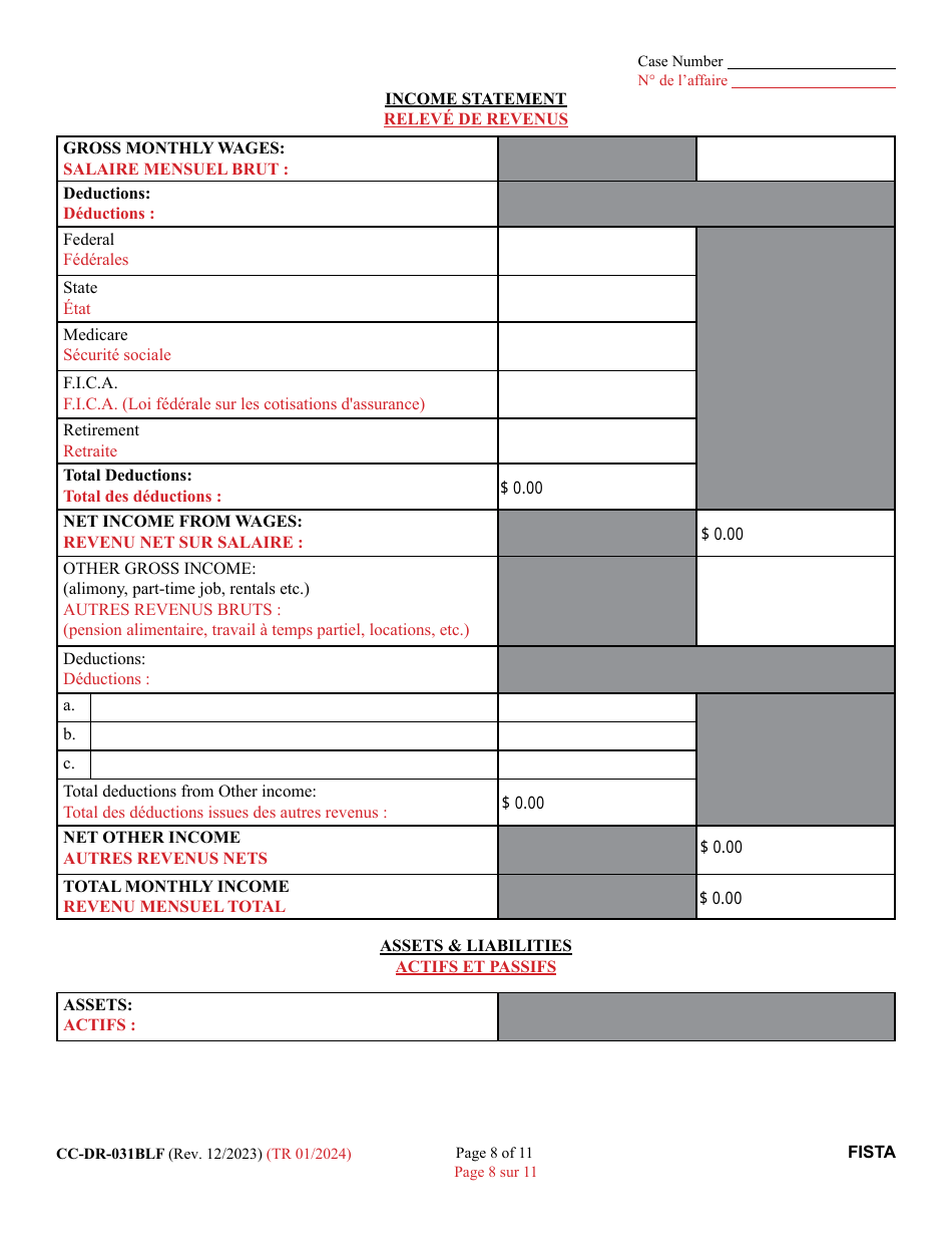 Form CC-DR-031BLF Financial Statement (General) - Maryland (English / French), Page 8
