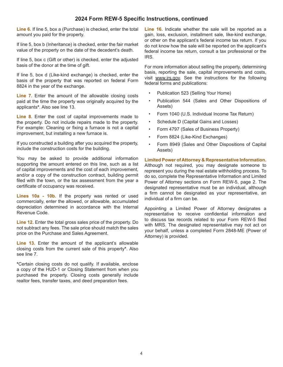 Form REW-5 Request for Exemption or Reduction in Withholding of Maine Income Tax on the Disposition of Maine Real Property - Maine, Page 4