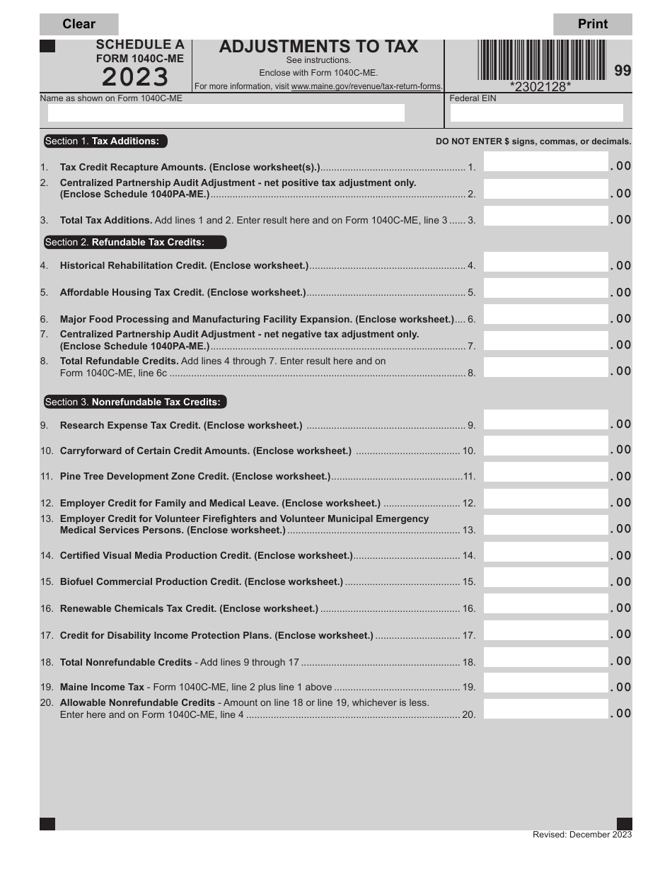 Form 1040C-ME Schedule A - 2023 - Fill Out, Sign Online and Download ...