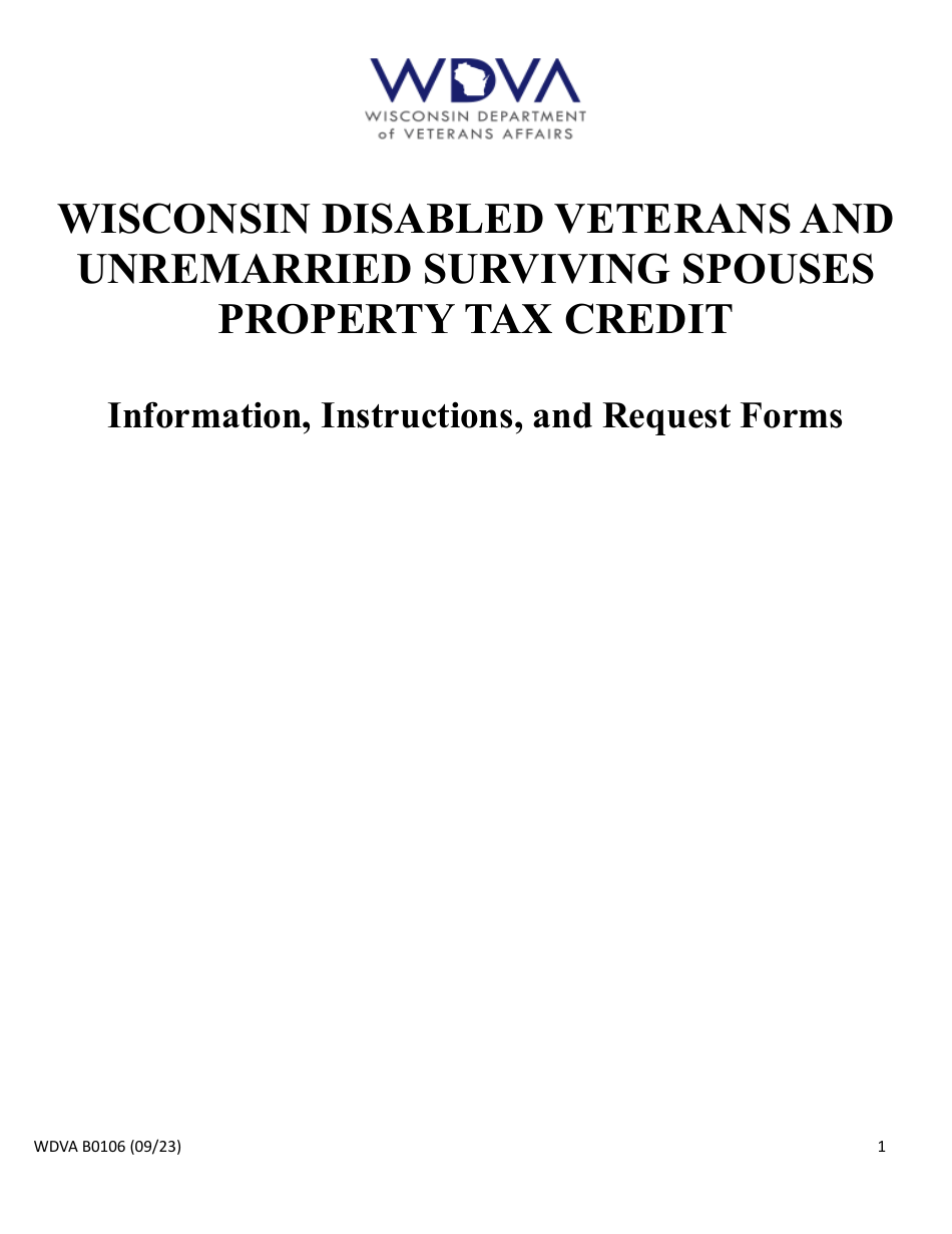 Form WDVA B0106 Wisconsin Disabled Veterans and Unremarried Surviving Spouses Property Tax Credit - Wisconsin, Page 1