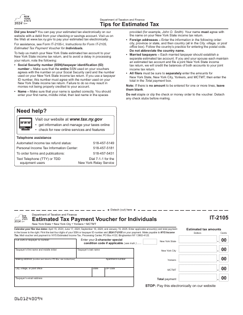 Form IT-2105 Estimated Tax Payment Voucher for Individuals - New York, 2024
