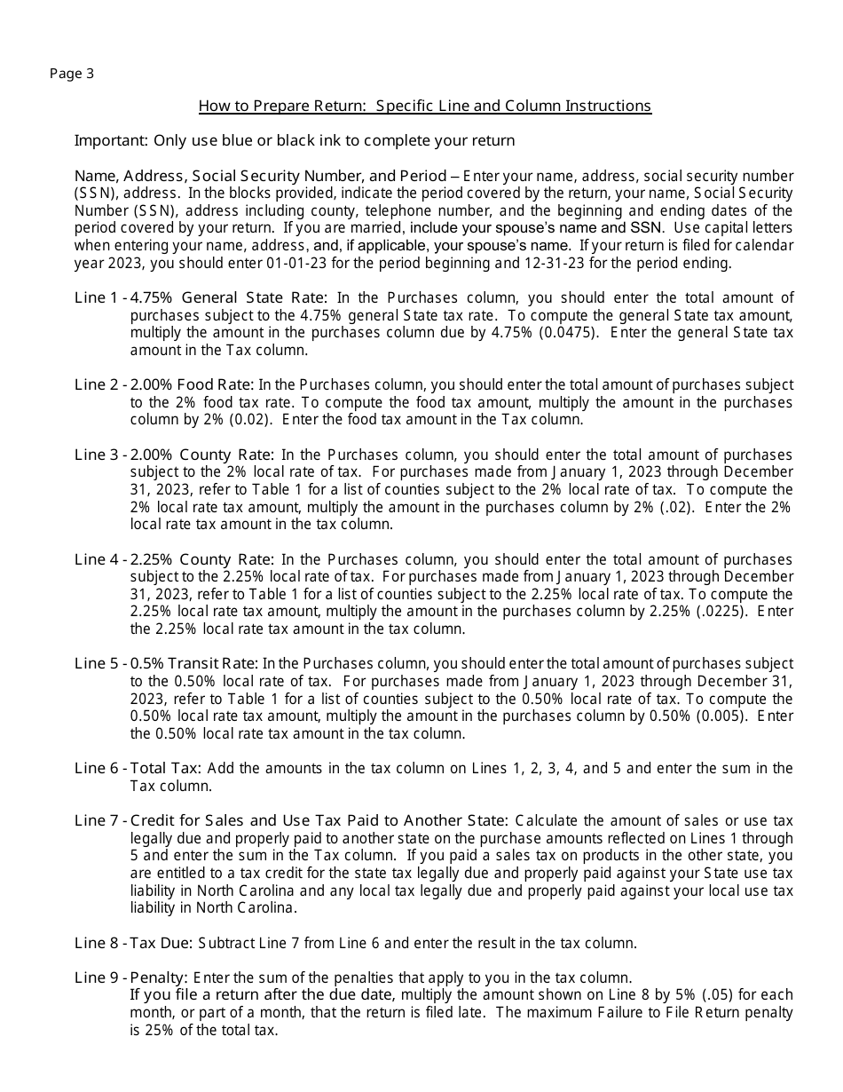 Instructions for Form E-554 Consumer Use Tax Return - North Carolina, Page 3