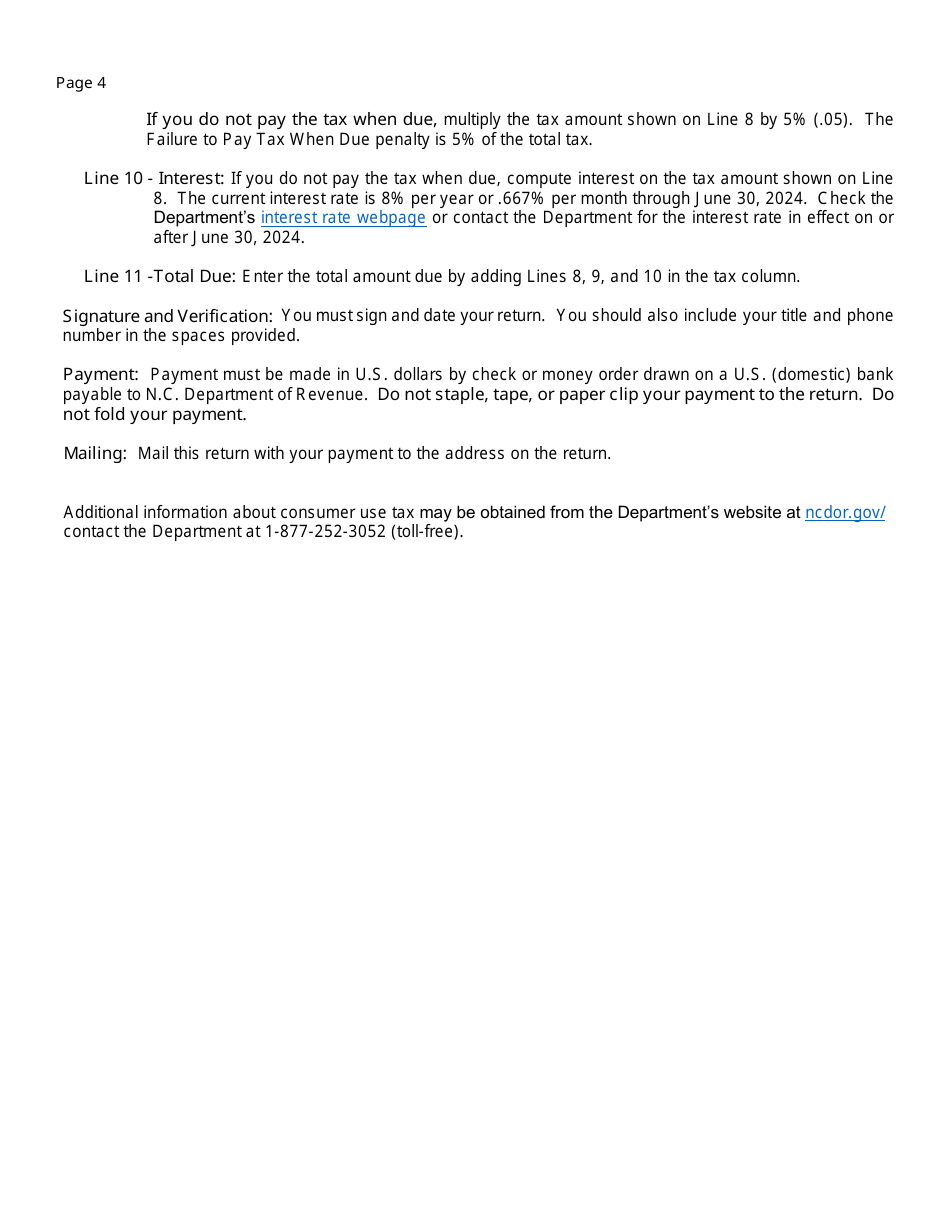 Instructions for Form E-554 Consumer Use Tax Return - North Carolina, Page 4