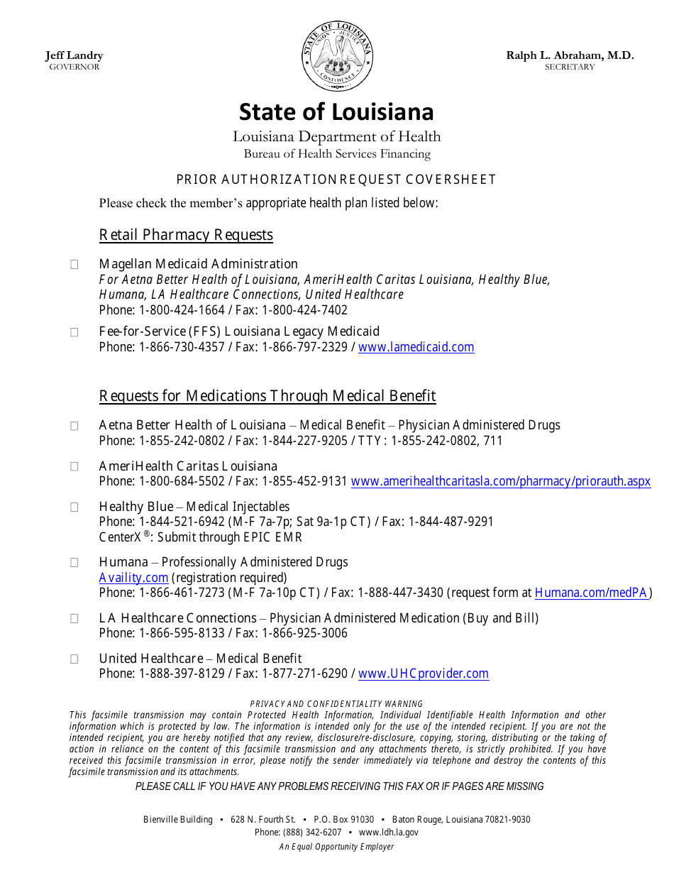 Louisiana Louisiana Uniform Prescription Drug Prior Authorization Form