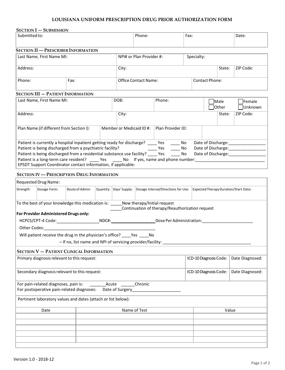 Louisiana Louisiana Uniform Prescription Drug Prior Authorization Form ...