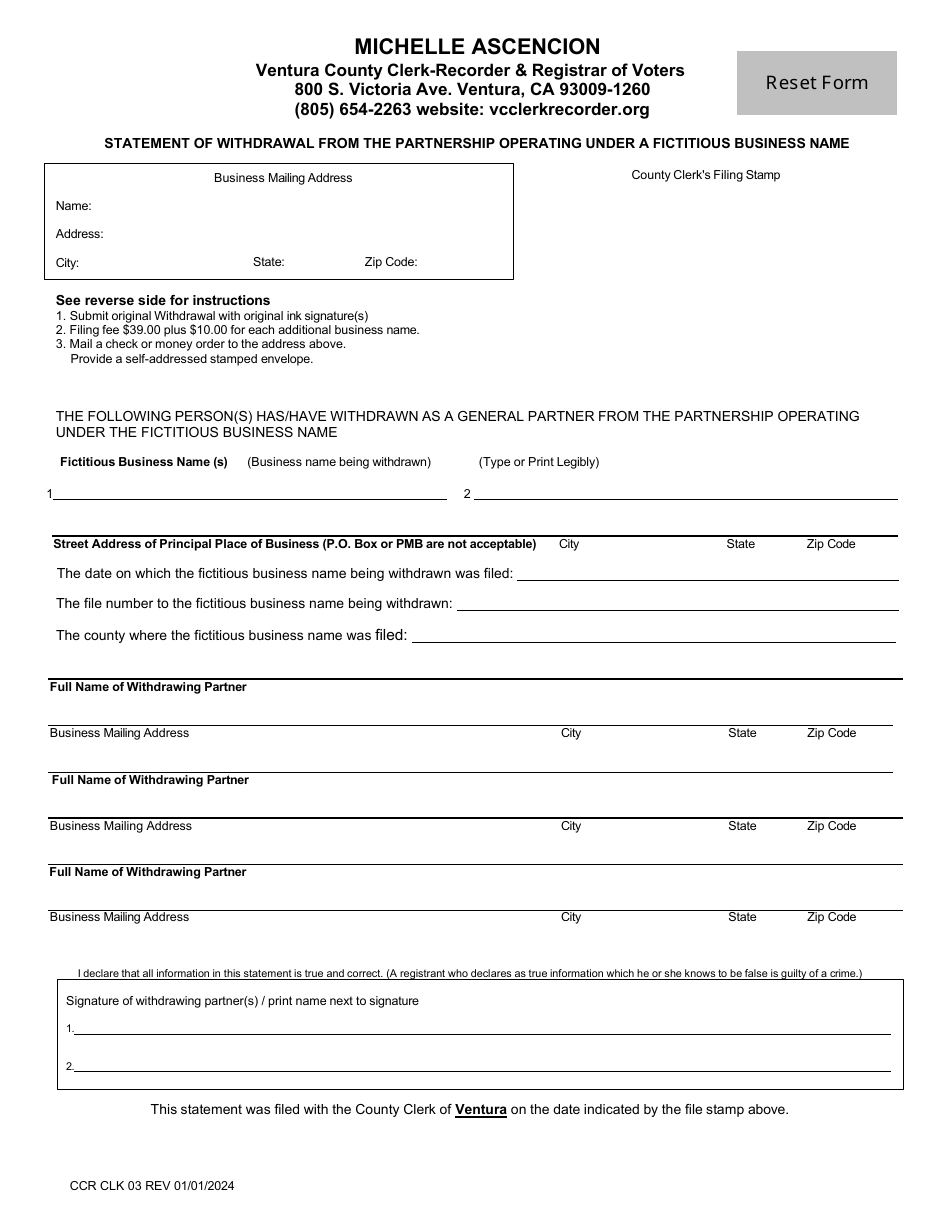 Form CCR CLK03 Download Fillable PDF or Fill Online Statement of ...