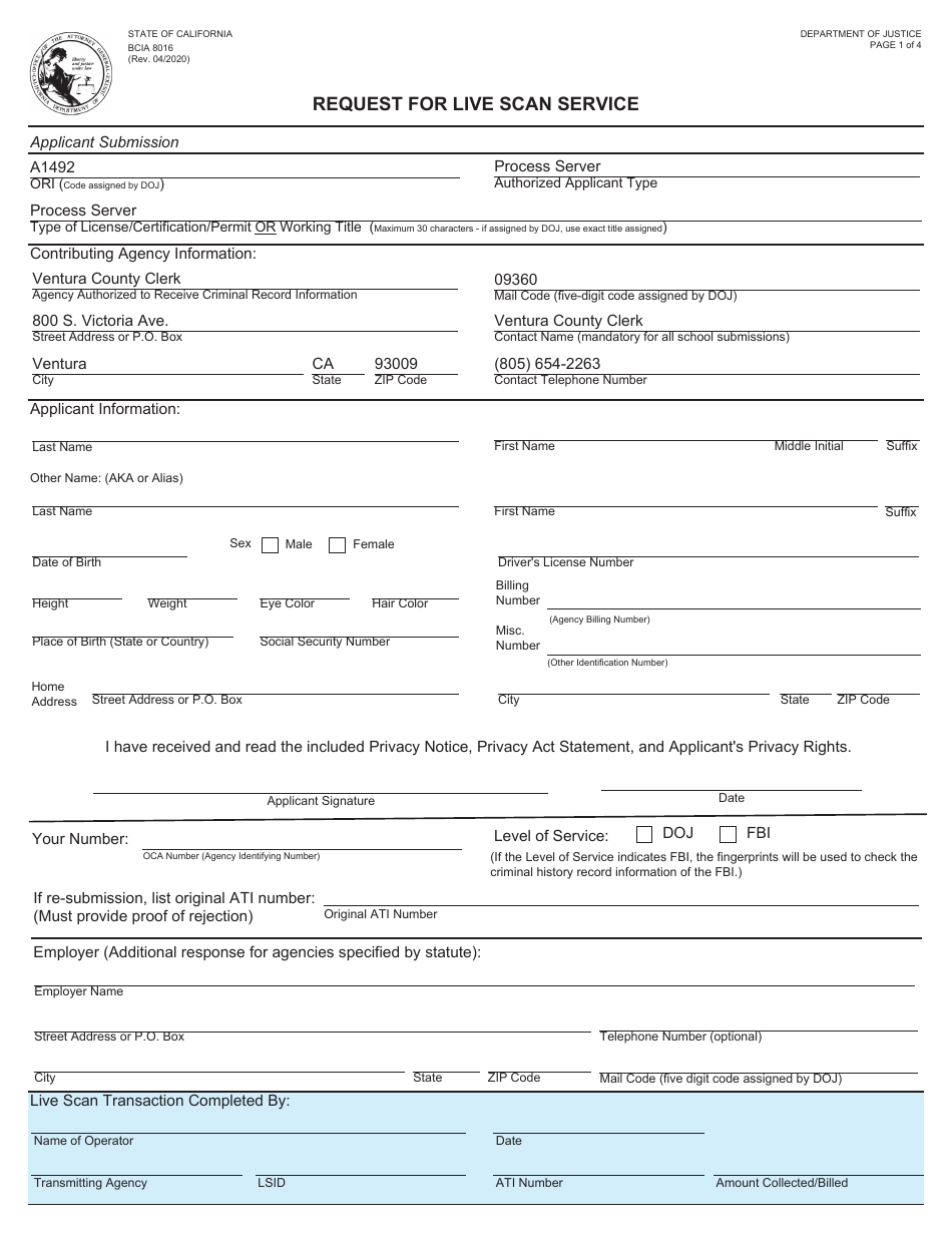 Form Bcia8016 - Fill Out, Sign Online And Download Fillable Pdf 