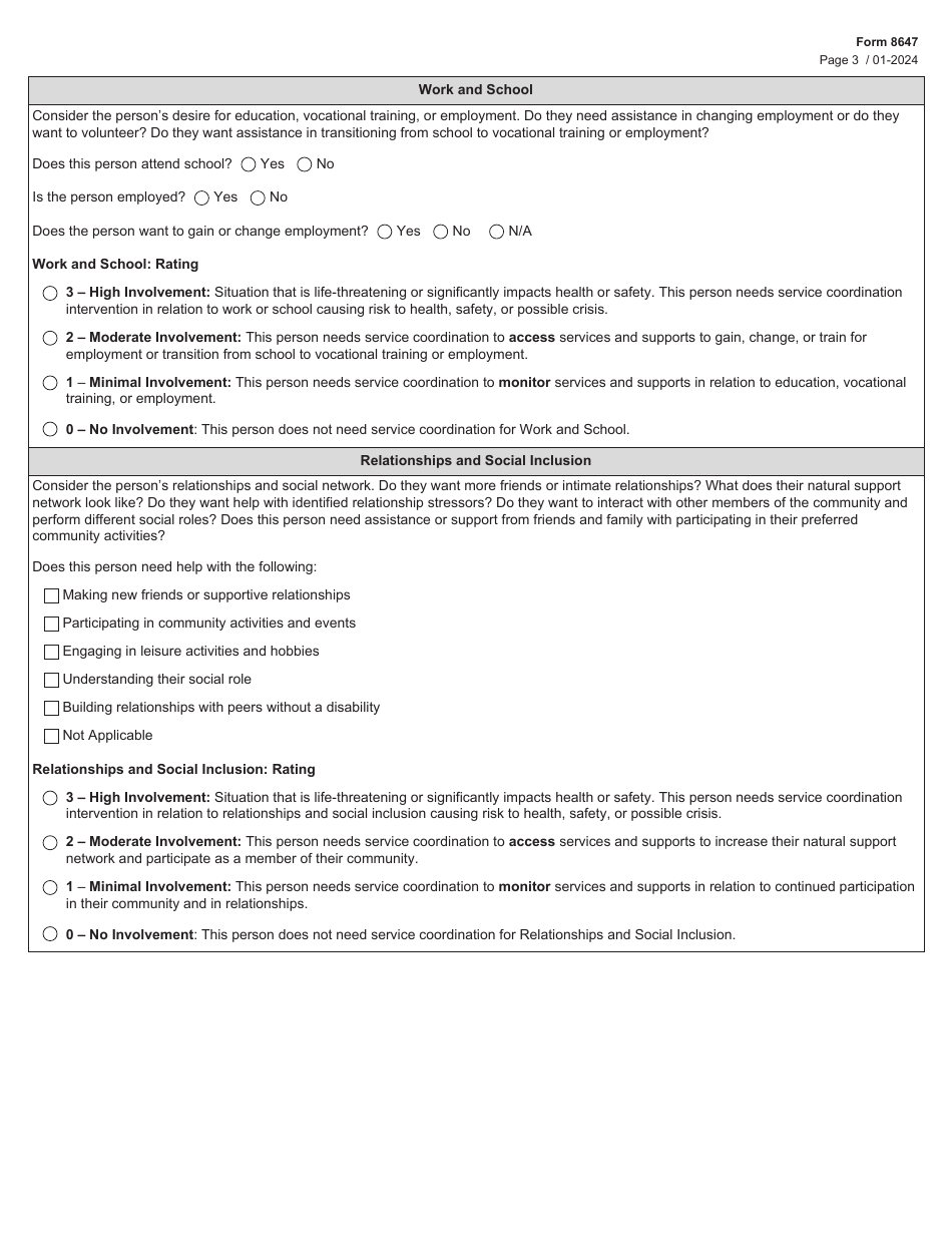 Form 8647 Service Coordination Assessment - Texas, Page 3