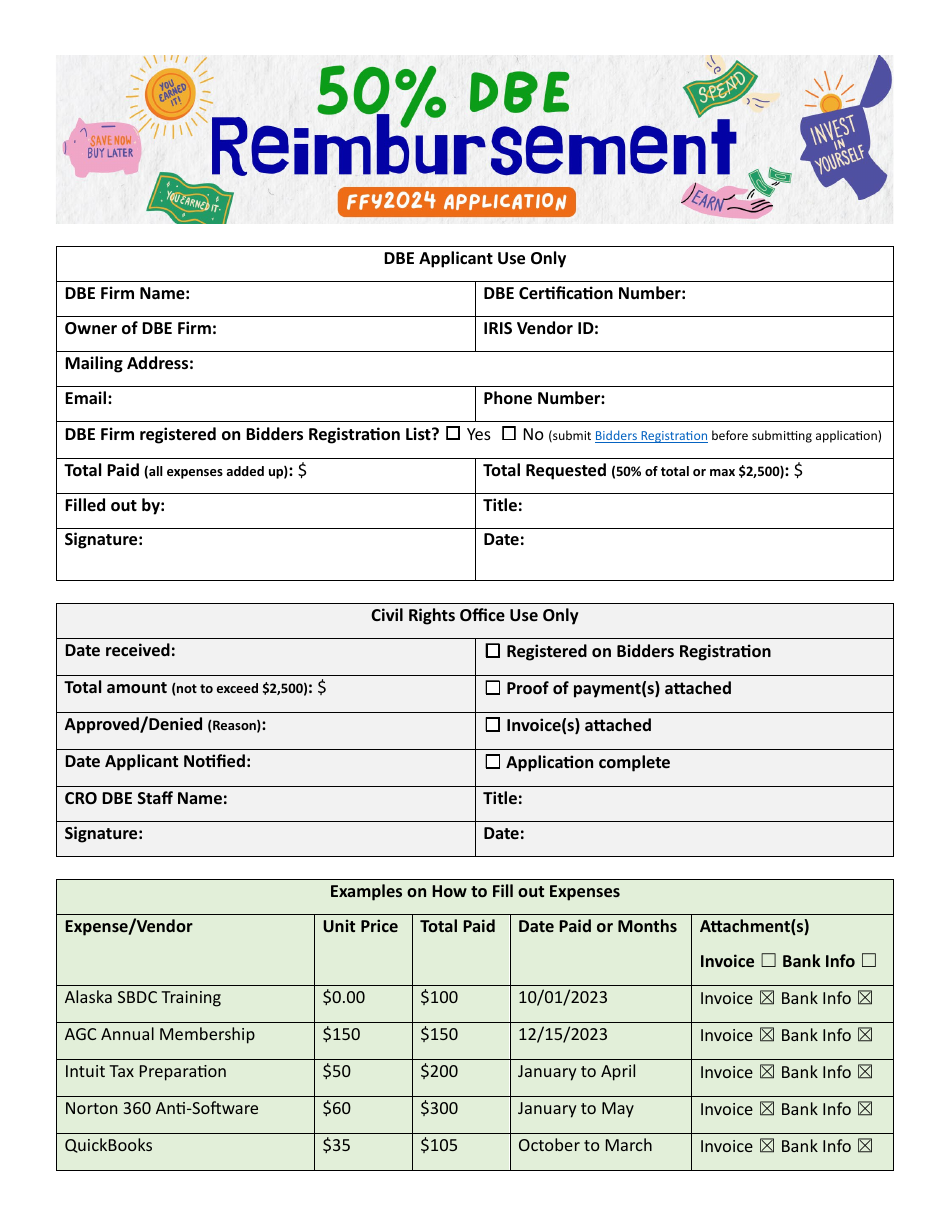 50% Dbe Reimbursement Program Application - Alaska, Page 1