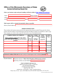 Document preview: Business Certificate/Copy Request Form - Minnesota