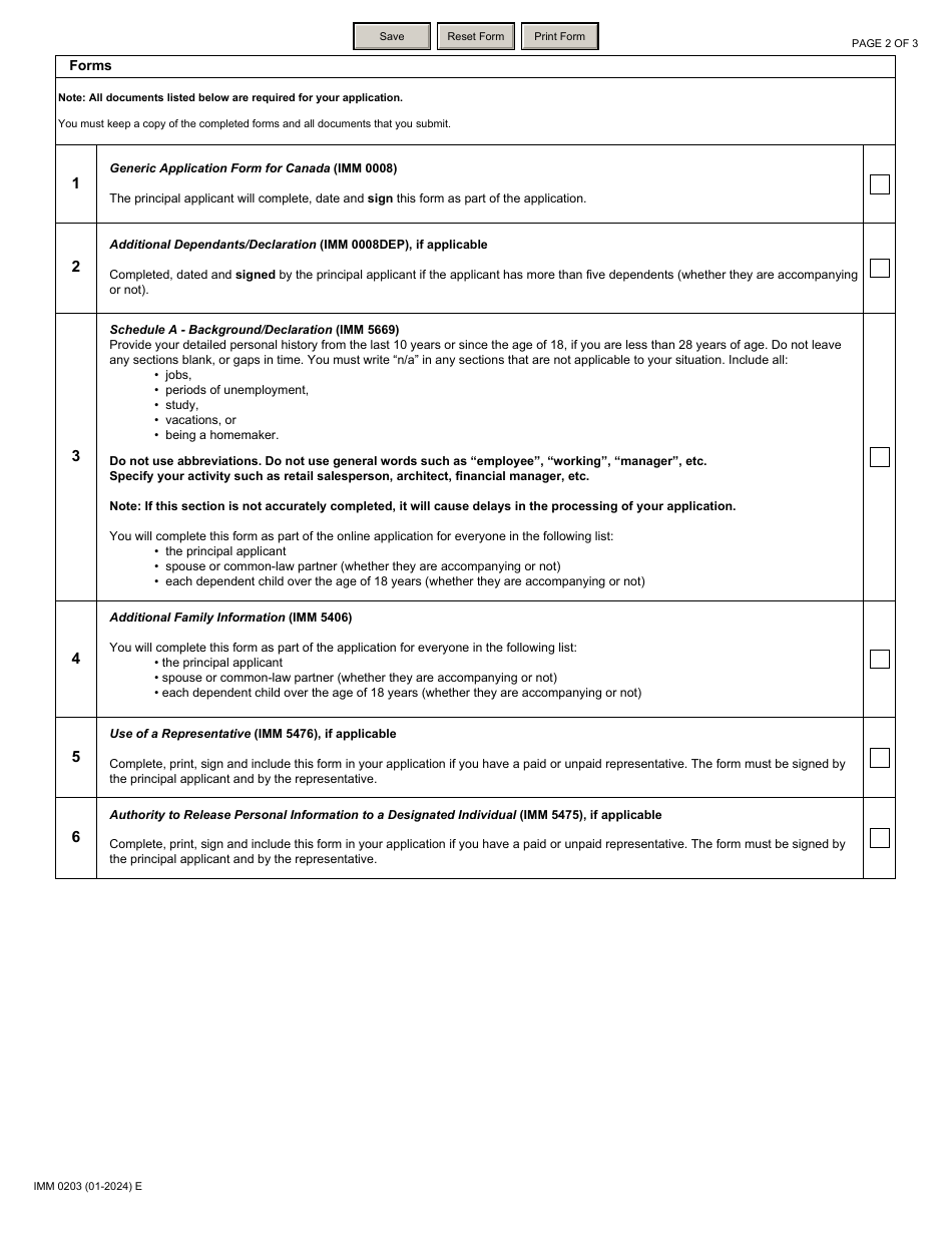 Form IMM0203 Document Checklist: Permanent Residence Pathway for Foreign Nationals Who Were in State Care - Canada, Page 2