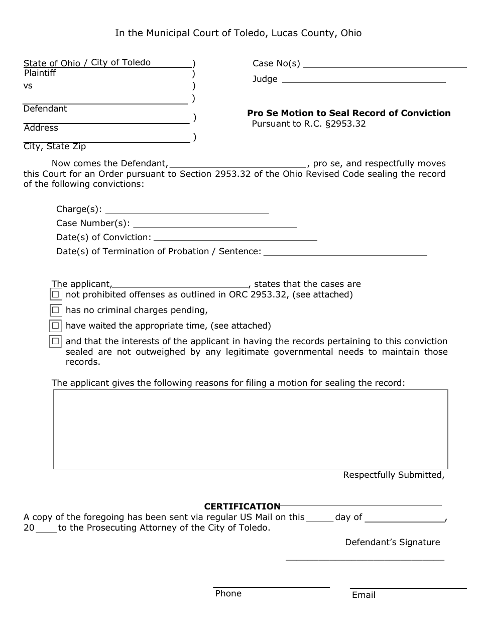 Pro Se Motion to Seal Record of Conviction - City of Toledo, Ohio, Page 2