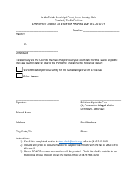 Document preview: Emergency Motion to Expedite Hearing Due to Covid-19 - City of Toledo, Ohio