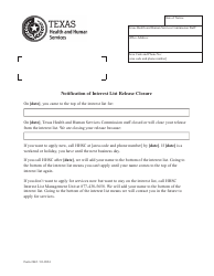 Document preview: Form 2442 Notification of Interest List Release Closure - Texas