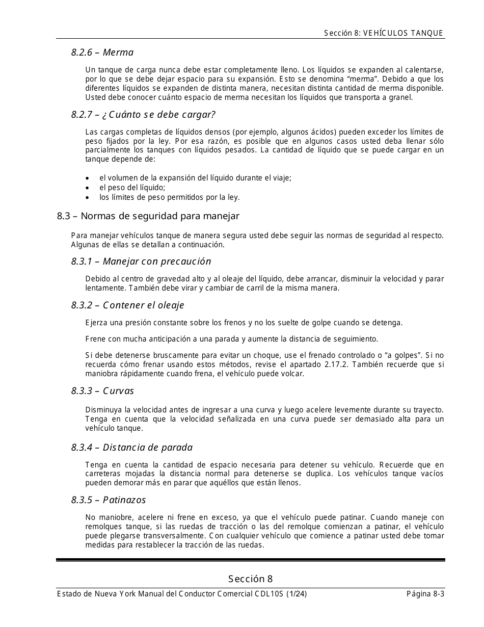 Formulario CDL10S Seccion 8 Vehiculos Tanque - New York (Spanish), Page 3