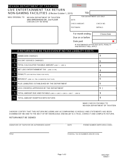 Form EXC-F021  Printable Pdf