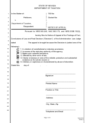Form TAX-C010 Notice of Appeal - Nevada