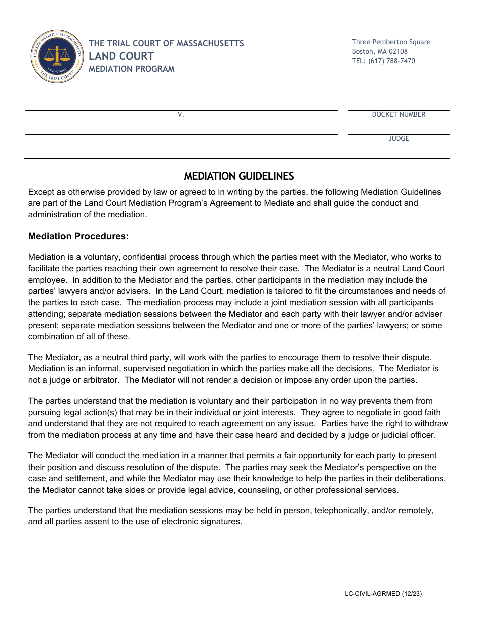 Form LC-CIVIL-AGRMED Agreement to Mediate - Massachusetts, Page 3