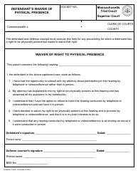Document preview: Defendant's Waiver of Physical Presence - Massachusetts