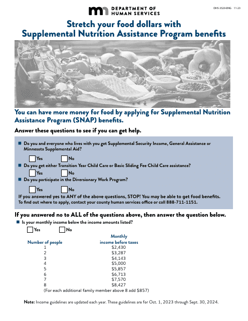 Form DHS-3529-ENG Supplemental Nutrition Assistance Program (Snap) Eligibility Checklist - Minnesota, 2024
