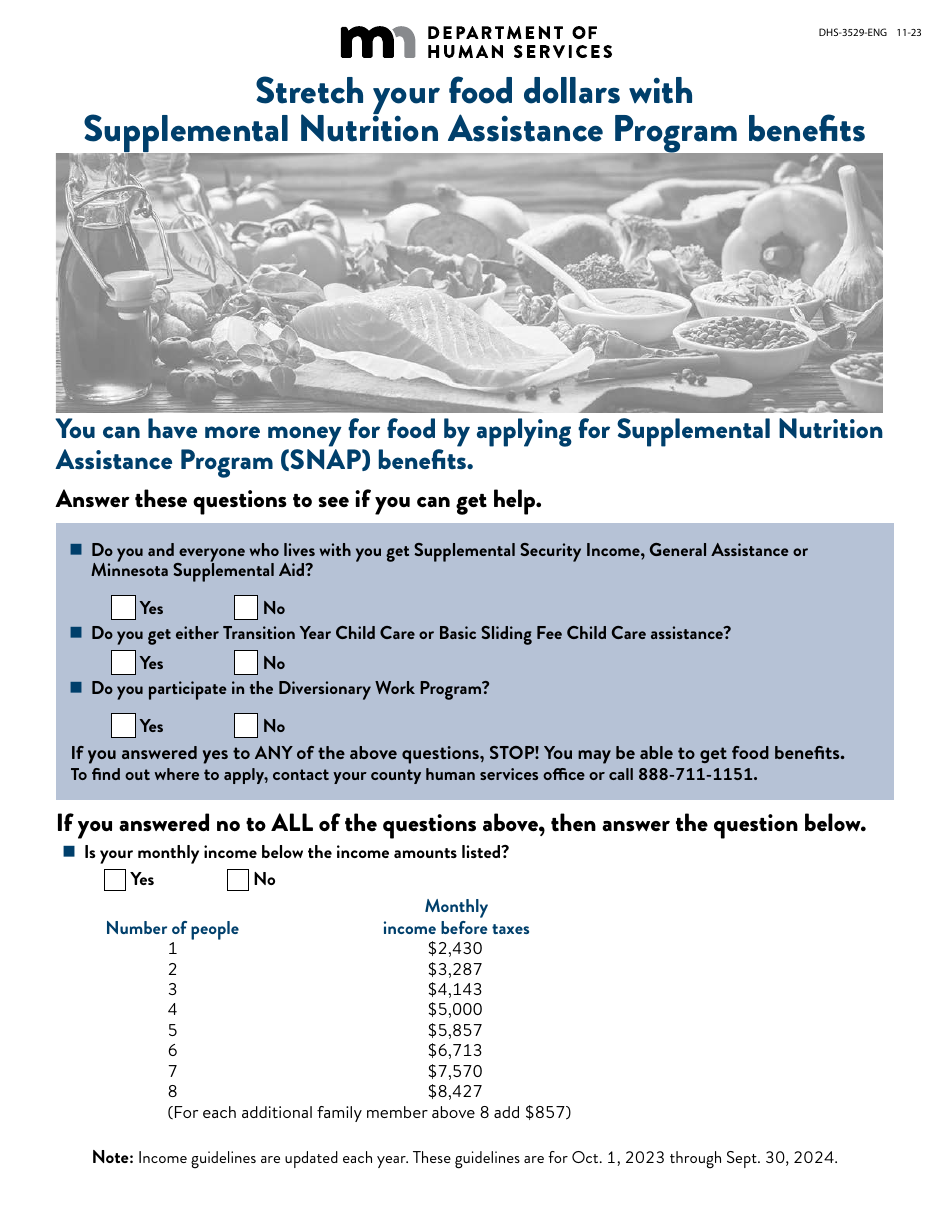 Form DHS-3529-ENG Supplemental Nutrition Assistance Program (Snap) Eligibility Checklist - Minnesota, Page 1