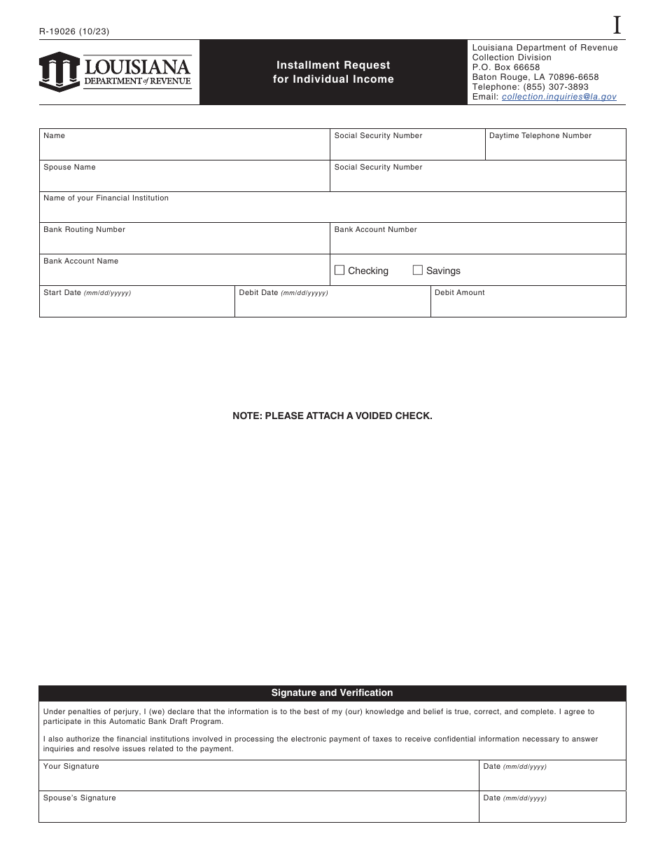 Form R-19026 Installment Request for Individual Income - Louisiana, Page 3