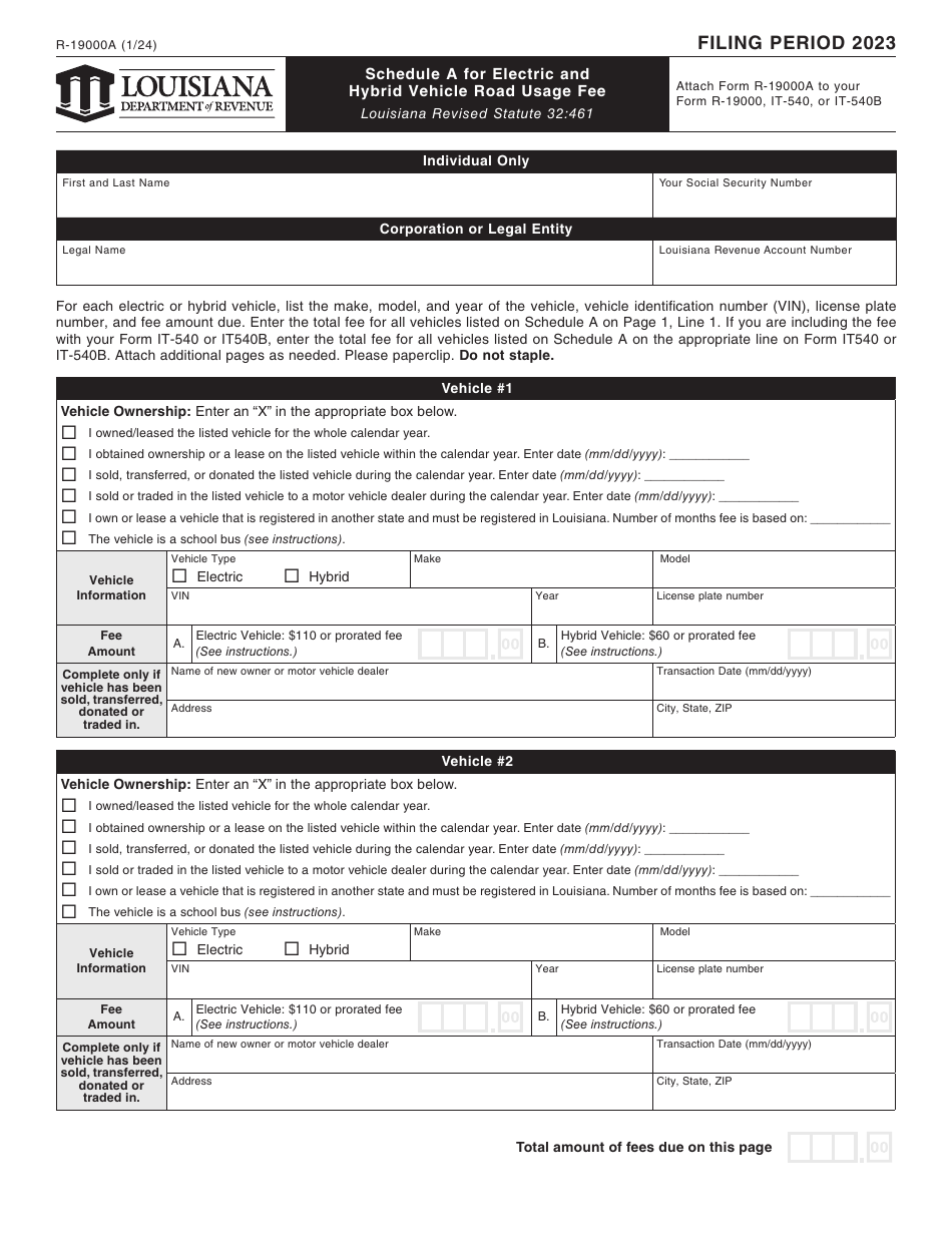 Form R-19000 Electric and Hybrid Vehicle Road Usage Fee - Louisiana, Page 2
