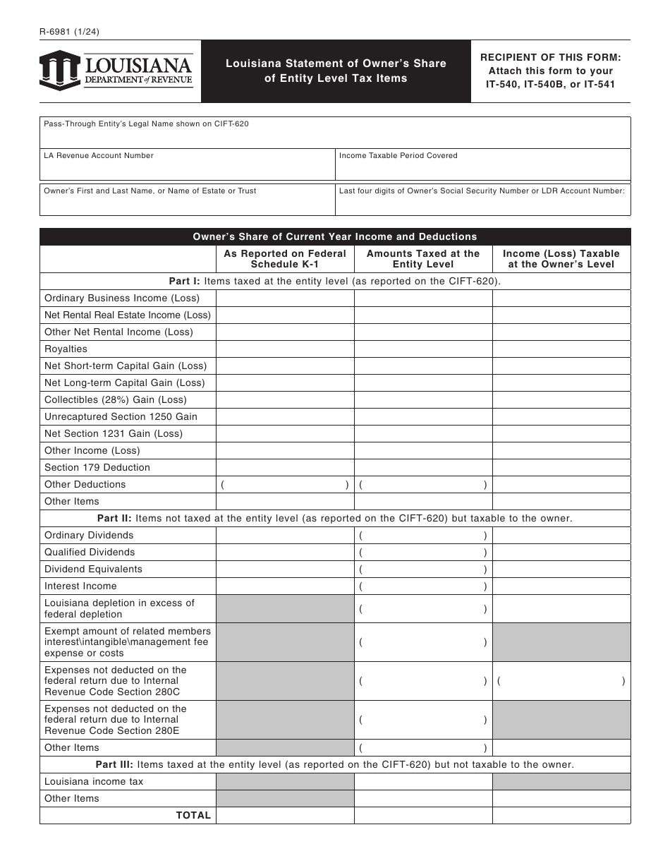 Form R-6981 Download Fillable PDF or Fill Online Louisiana Statement of ...