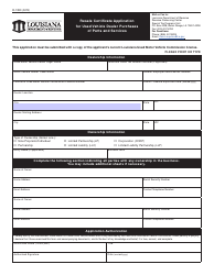 Document preview: Form R-1393 Resale Certificate Application for Used Vehicle Dealer Purchases of Parts and Services - Louisiana