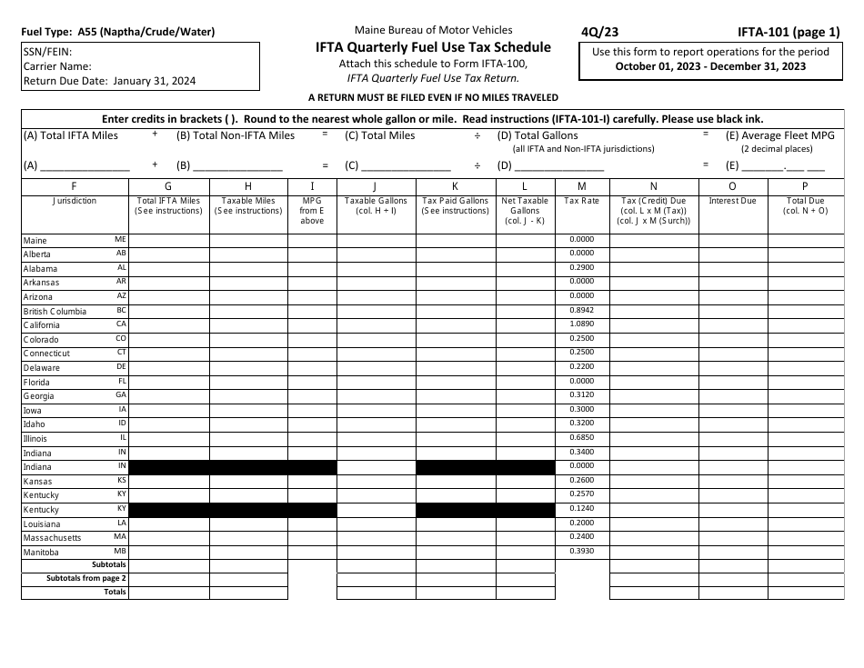 Form IFTA-100 Ifta Quarterly Fuel Use Tax Return - 4th Quarter - Maine, Page 25