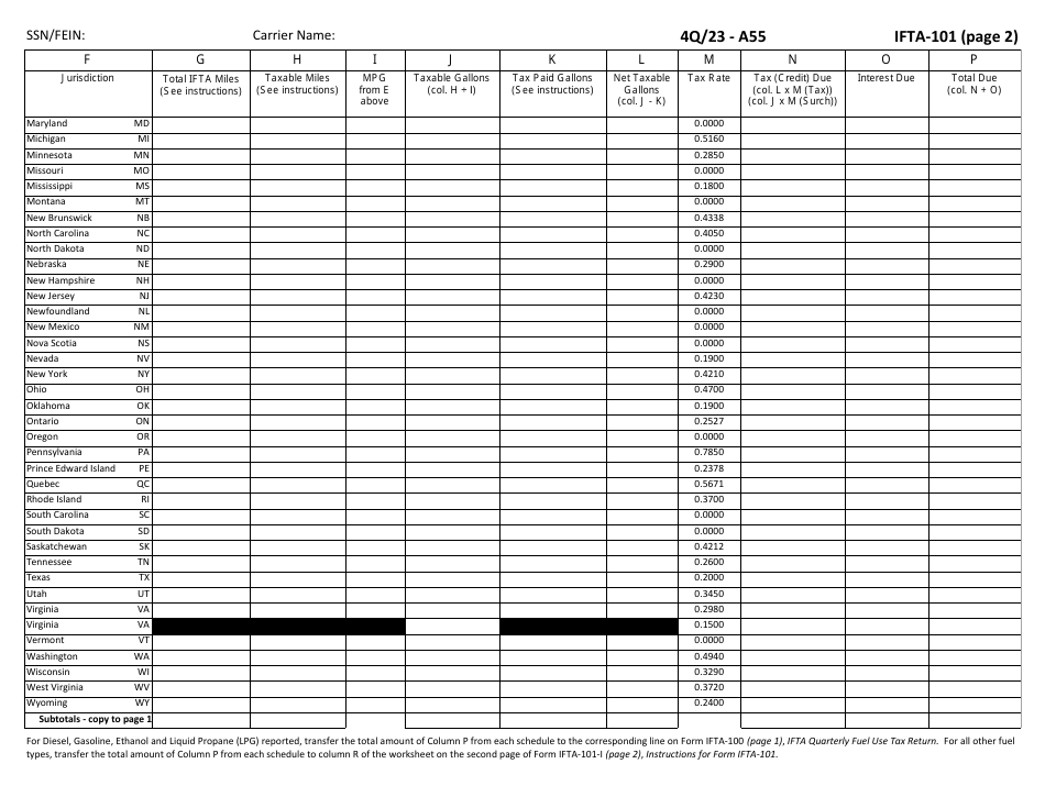 Form IFTA-100 Ifta Quarterly Fuel Use Tax Return - 4th Quarter - Maine, Page 26