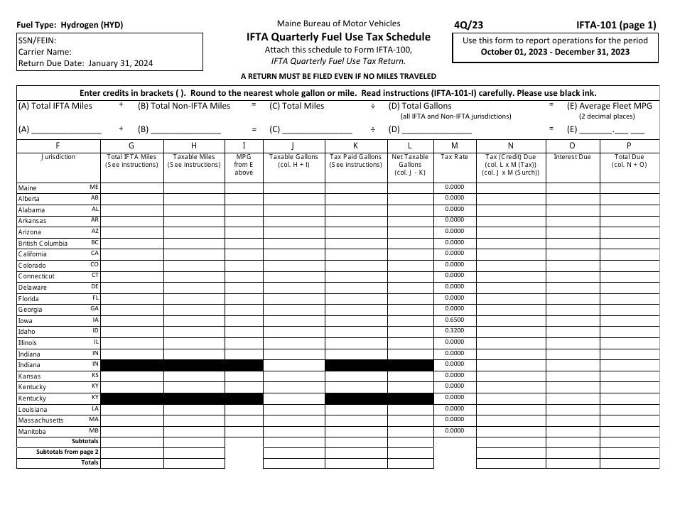 Form IFTA-100 Ifta Quarterly Fuel Use Tax Return - 4th Quarter - Maine, Page 29