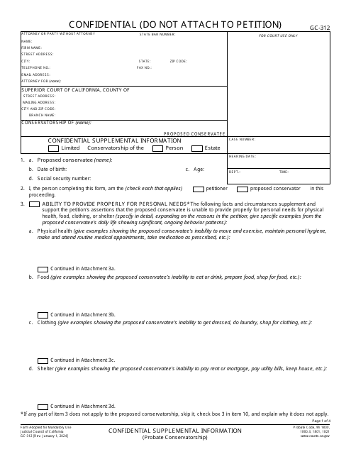 Form GC-312 Confidential Supplemental Information - California