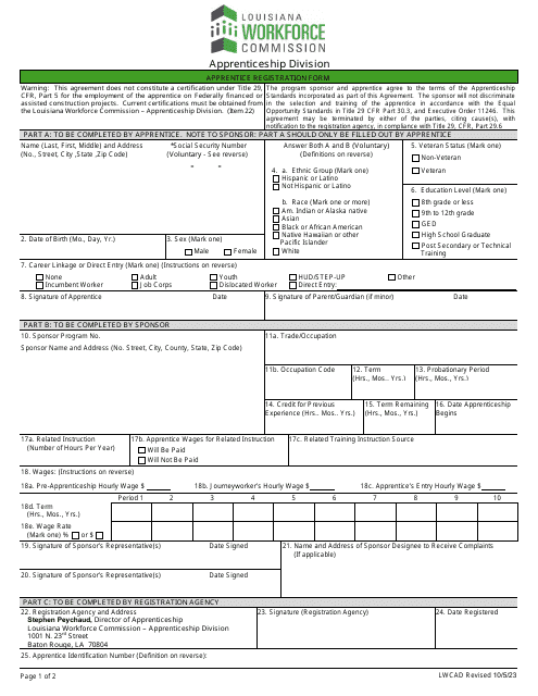 Apprentice Registration Form - Louisiana