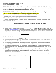Document preview: Domestic Nonprofit Corporation Certificate of Dissolution - Alabama