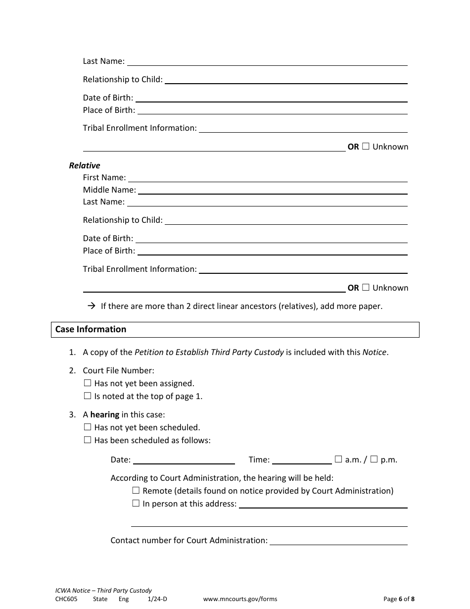 Form CHC605 Icwa Notice for Third Party Custody - Minnesota, Page 6