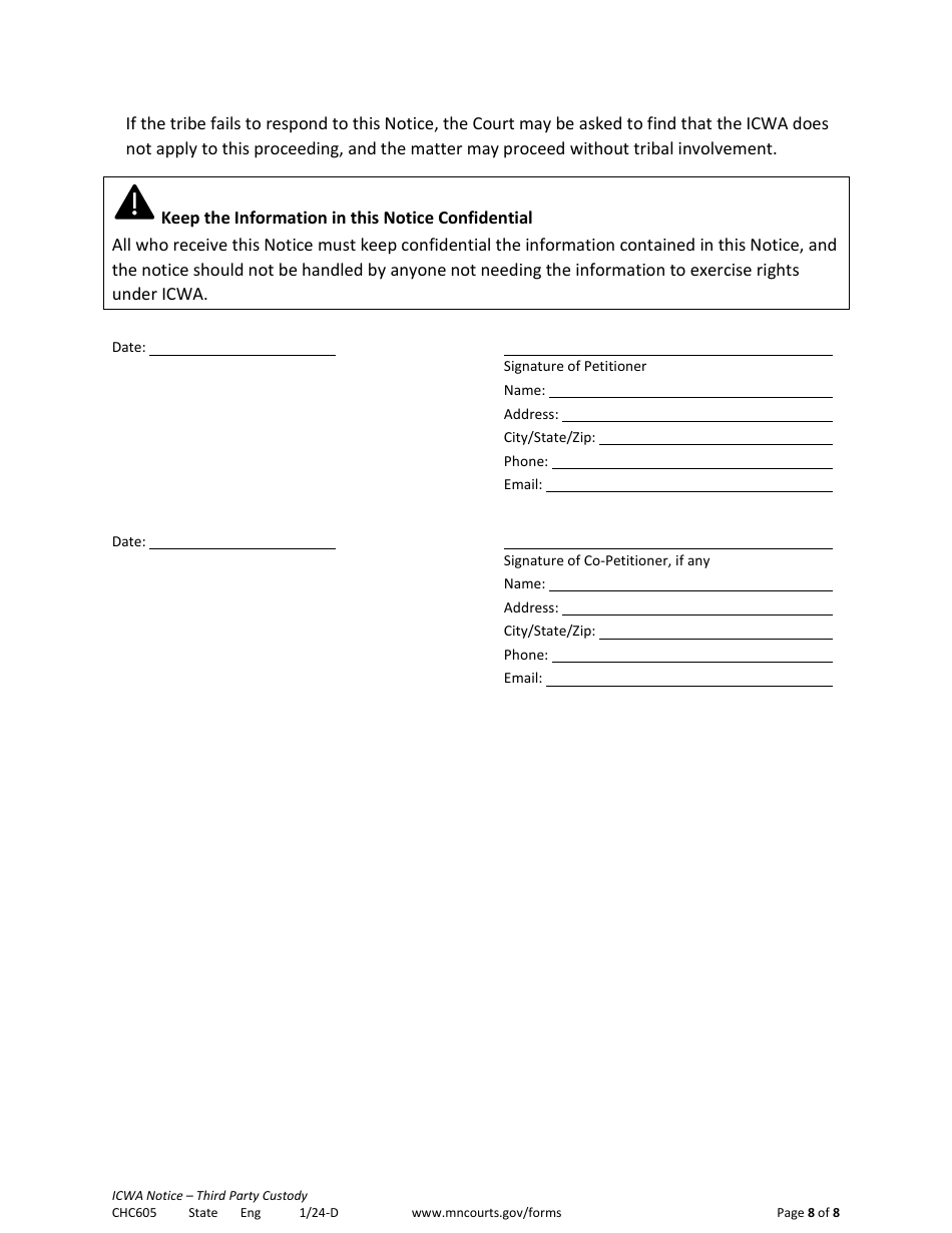 Form CHC605 Icwa Notice for Third Party Custody - Minnesota, Page 8