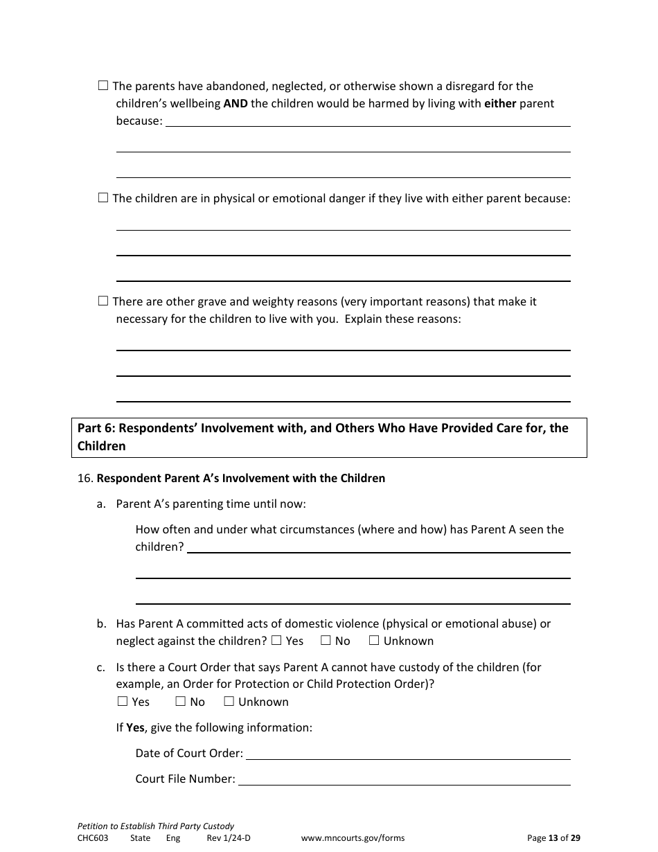 Form CHC603 Petition to Establish Third Party Custody - Minnesota, Page 13