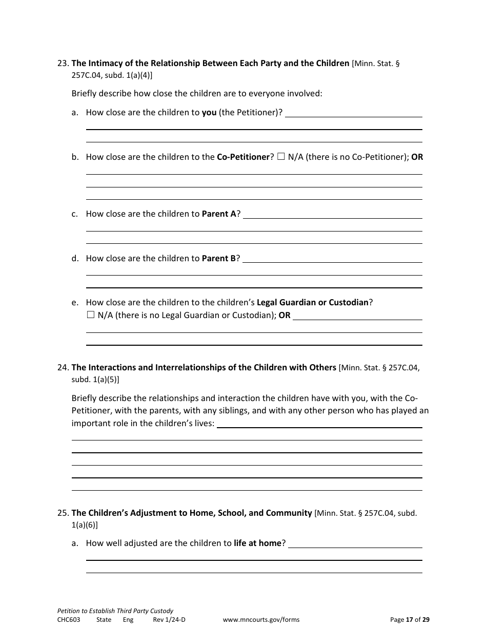 Form CHC603 Petition to Establish Third Party Custody - Minnesota, Page 17