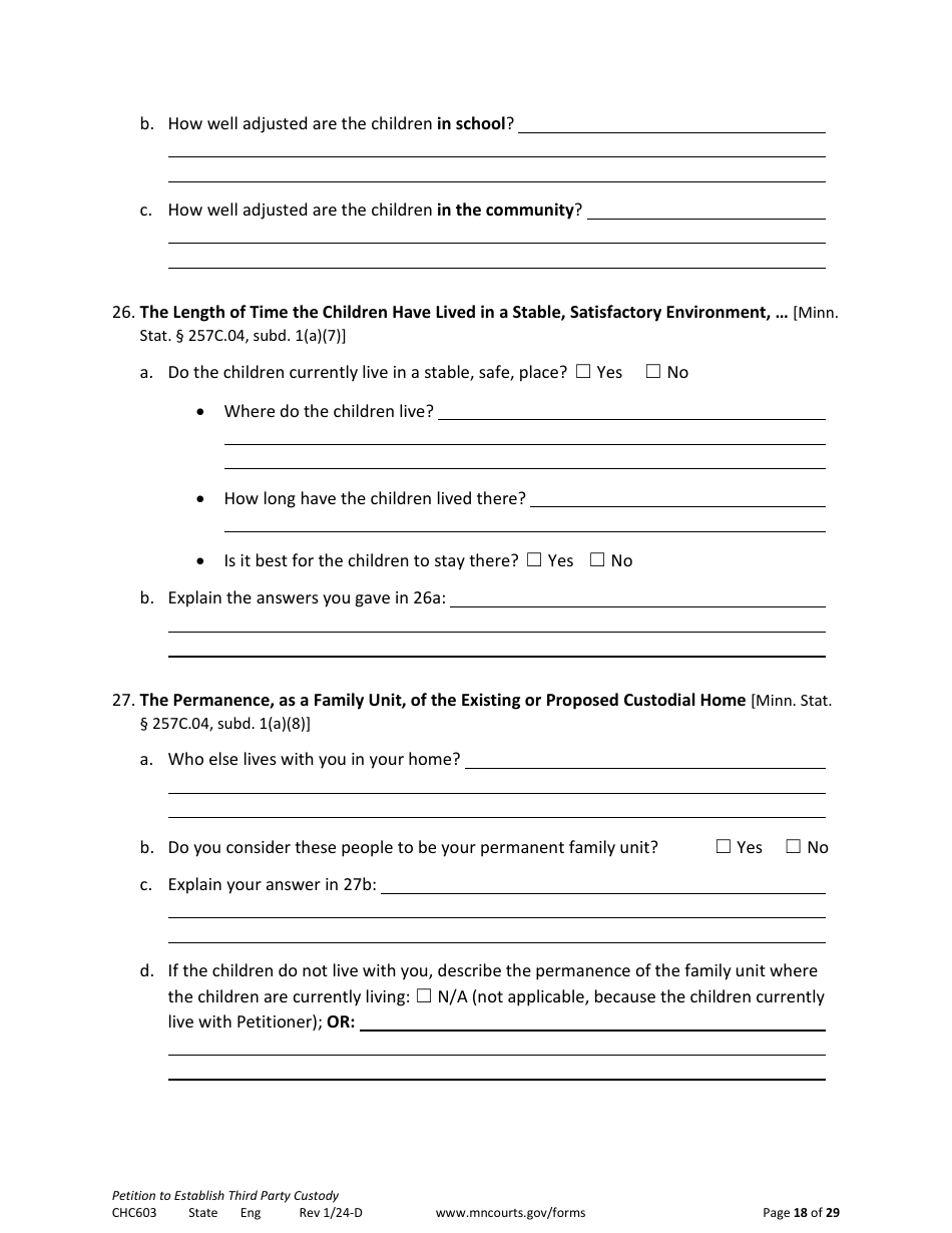 Form CHC603 Petition to Establish Third Party Custody - Minnesota, Page 18