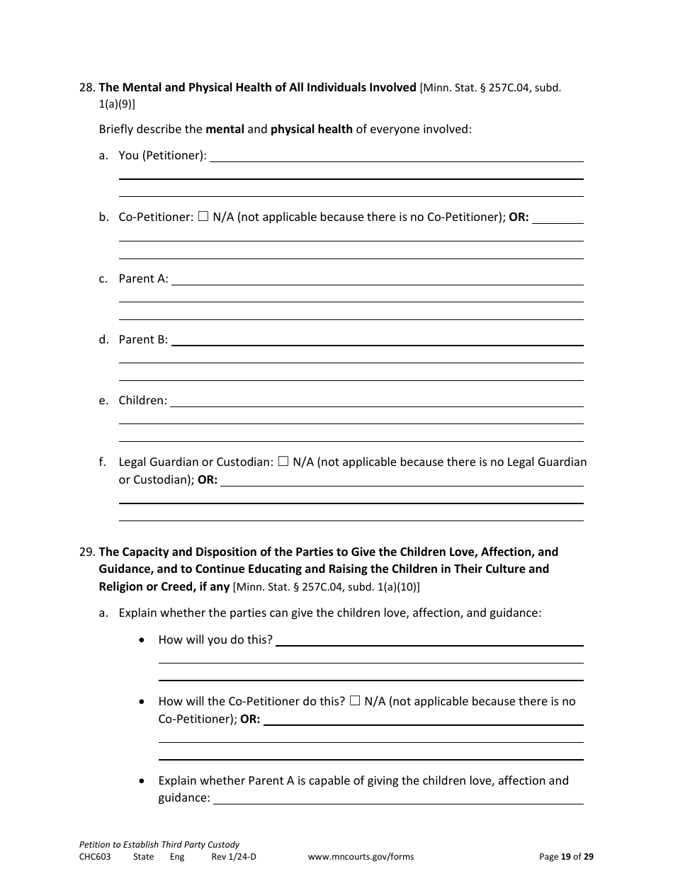 Form CHC603 Petition to Establish Third Party Custody - Minnesota, Page 19