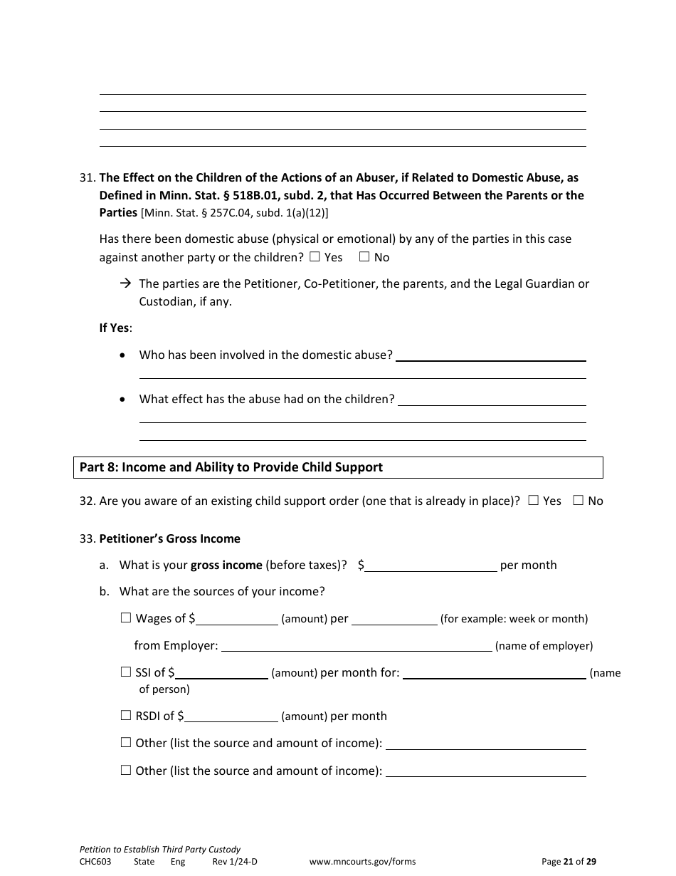Form CHC603 Petition to Establish Third Party Custody - Minnesota, Page 21